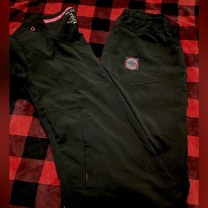 Black pinstriped koi lite XS scrub set womens